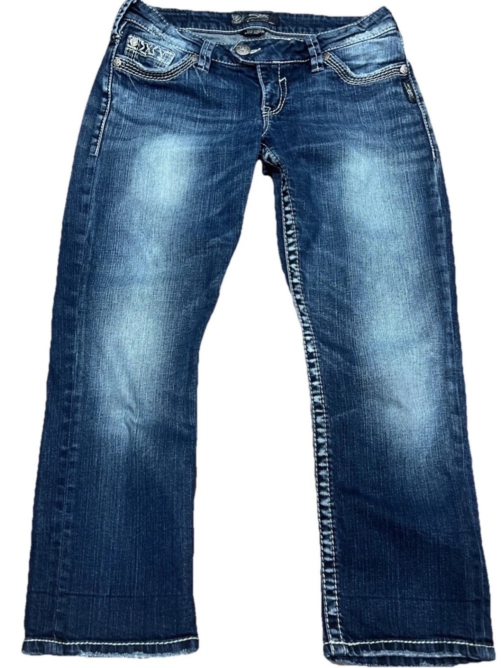 Silver Jeans Capris Women’s 29 Low Rise Big Stitch Crop Distressed Fade Y2K
